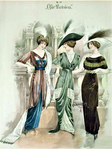 Fashion Plate - Chic Parisien - 1913 1911 Fashion, 1913 Fashion, 1914 Fashion, Edwardian Fashion Plates, 10s Fashion, Images Victoriennes, Fashion 1910, Mode Prints, 1900s Fashion