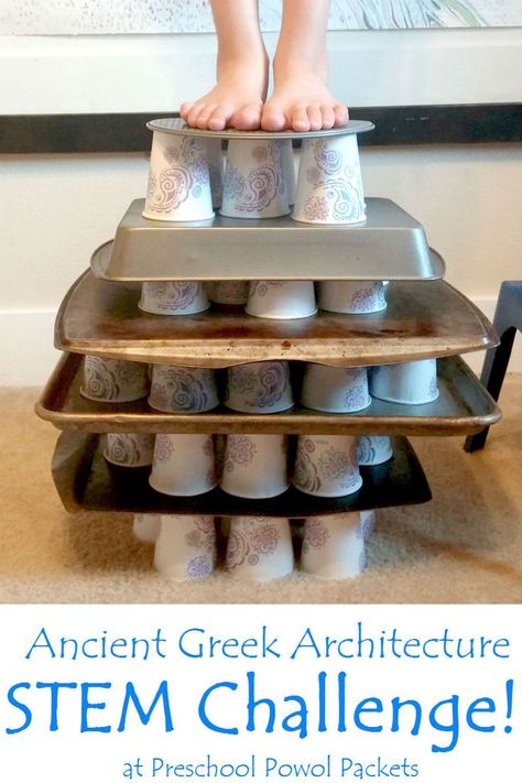 Ancient Greek Architecture STEM Challenge & Activities | Preschool Powol… Vetenskapliga Experiment, Challenge Activities, Stem Club, Steam Challenges, Steam Ideas, Greek Architecture, Stem Challenge, Ancient Greek Architecture, Kid Experiments