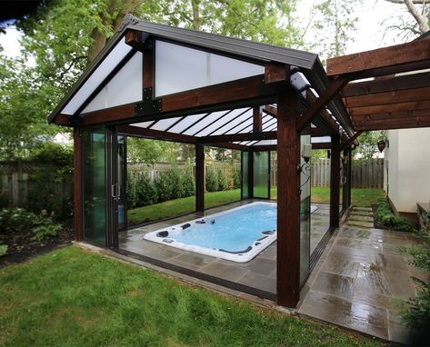 Indoor Swim Spa, Swim Spa Deck, Swim Spa Landscaping, Small Indoor Pool, Ideas De Piscina, Indoor Pool House, Swimming Pool Enclosures, Indoor Swimming Pool Design, Hot Tub Swim Spa