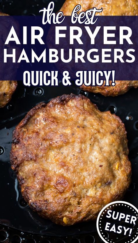 Get ready to bite into the juiciest Air Fryer Hamburgers you've ever had! Whether you prefer your patties medium rare or well done, our guide has got you covered. Discover the perfect cook time and temp to achieve burger bliss. Plus, we've got a gluten-free option for everyone to enjoy. Say hello to your new favorite way to cook burgers – quick, delicious, and perfect every time! Air Fryer Hamburgers, Reheat Turkey, Burgers At Home, Hamburger Recipes Patty, Homemade Cheeseburgers, Juicy Burgers, Burger Seasoning, Frozen French Fries, How To Cook Burgers