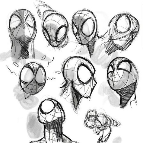 Spiderman Sketch Reference, Spiderman Head Reference, Spiderman Face Reference, Spider Man Mask Reference, Spiderman Eye Expressions, Spiderman Sketch Poses, Spiderman Art Sketch Character Design, Spider Man Tutorial, Spiderman Expressions Drawing