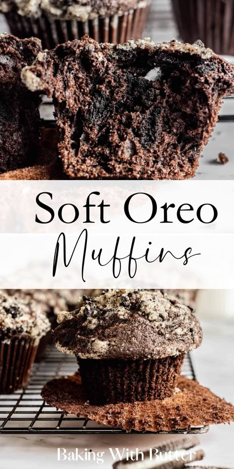 Because who wouldn't want cookies for breakfast? These Oreo Muffins offer a deliciously sweet start to your morning. Get the crowd-pleasing recipe now! Blueberry Chocolate Chip Muffins, Muffin Base, Oreo Muffins, Cookies For Breakfast, Oreo Stuffed Chocolate Chip Cookies, Jumbo Muffins, Chocolate Muffin, Bakery Style Muffins, Oreo Flavors