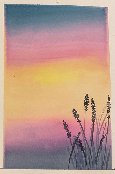 Super Easy Watercolor Paintings, Watercolor Art Landscape Sunsets, Watercolor Sunset Easy, Sunset Watercolor Painting Easy, Easy Watercolor Paintings For Beginners Simple, Watercolor Landscape Tutorial, Watercolor Pencil Art, Watercolor Art Landscape, Learn Watercolor Painting