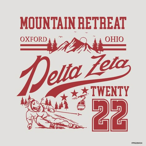 Design unique and trendy custom merch for your Greek organization from Fresh Prints! Submit a proof request to get a free mockup of your design today.  delta zeta designs | delta zeta apparel | custom apparel | greek apparel | sorority designs | retreat designs |retreat apparel | text | font | ski | skiing | stars | slide | mountains | oxford | ohio | sun | birds | Delta Zeta | Retreat | Sorority | Sisterhood | Friendship #shirtjustgotcrazy #freshprints Delta Zeta Apparel, Frat Merch, Sorority Retreat, Sisterhood Retreat, Greek Life Shirts, Pr Design, Unique Merch, Retreat Design, Mountain Weekend