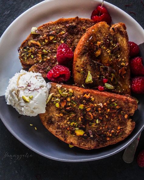 Pistachio-crusted Saffron French Toast — Pistachio French Toast, Dairy Free Whipped Topping, Sweet Toast, Cup Plant, French Toast Breakfast, Plant Milk, Brunch Time, French Toast Recipe, Bakery Cafe