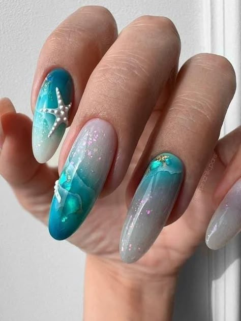 Seaside Nails, Light Blue Nail Designs, Dark Nail Designs, Beach Nail Designs, Light Blue Nails, Baby Blue Nails, Special Style, Nails 2022, Blue Nail Art