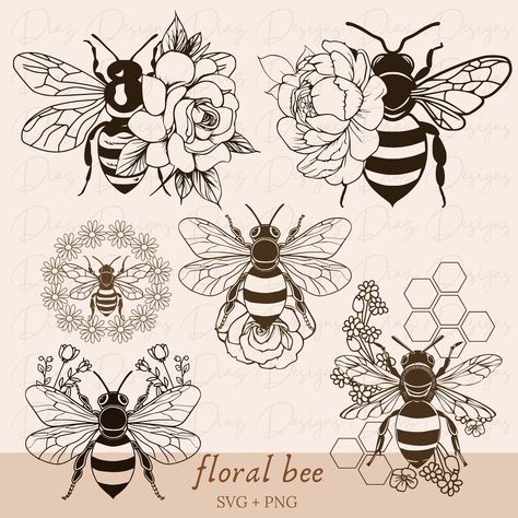 Bee Cricut, Bee Vector, Bee Svg, Bee Clipart, Wreath Svg, Bee Wreath, Png Floral, Bee Tattoo, 1 Tattoo