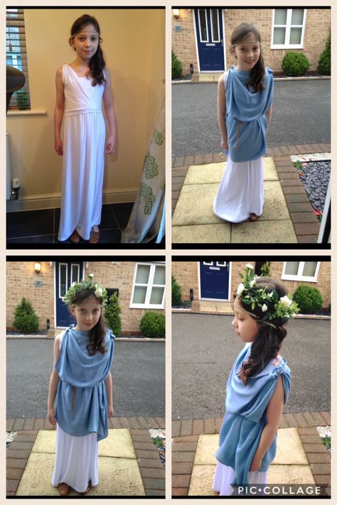 Greek Fancy Dress Kids, Greek Dress Up Day School, Diy Grecian Dress, Ancient Rome Costume Diy, Greek Day At School Costume, Roman Costume Womens, Greek Costume Diy, Grecian Costume, Diy Toga