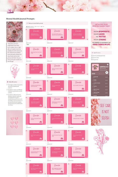 Pink Notion Dashboard, Mental Health Notion T Notion Self Care, Notion Minimalist, Minimalist Notion, Notion Journal, Pink Notion, Notion Inspiration, Notion Tips, Notion Board, Template Journal