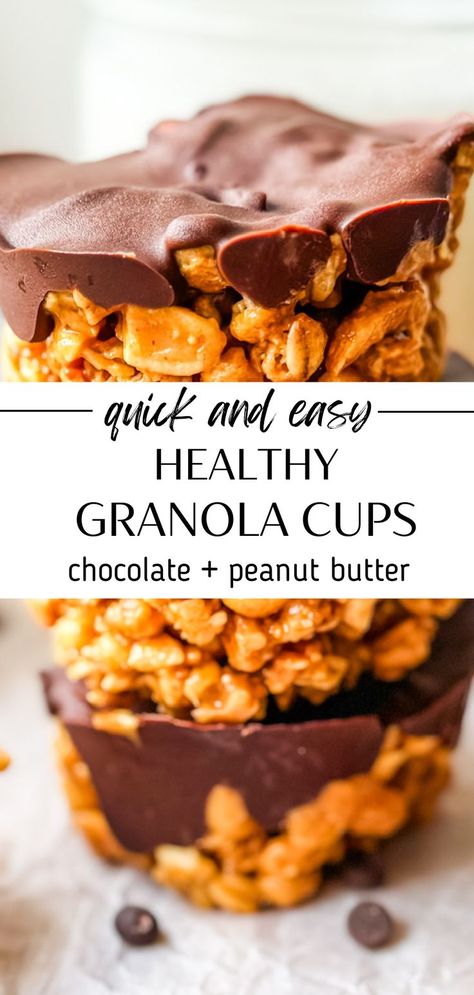 no bake gluten free granola cups Chocolate Peanut Butter Granola, Homemade Chocolate Peanut Butter, Bake Gluten Free, Granola Cups, Healthy No Bake, Healthy Gluten Free Breakfast, Baked Granola, Peanut Butter Granola, Gluten Free Granola