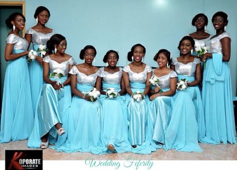 Afrocentric Wedding, Turquoise Bride, Blue Bridesmaids Dresses, Silver Bridesmaid Dresses, Bridal Squad, Winter Wedding Guest Dress, Wedding Colors Purple, Fancy Event, Nigerian Weddings