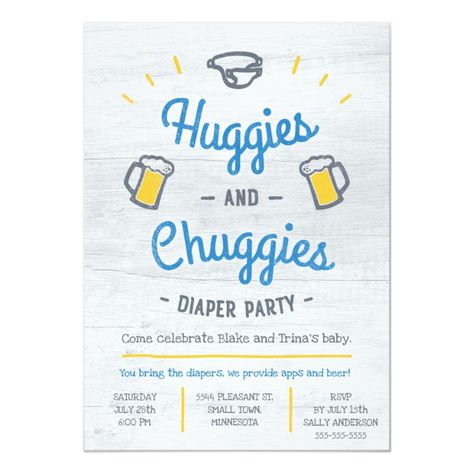 Huggies and Chuggies Diaper Party Invitation #baby #shower #mother #motherhood #family #party #baby #pregnant Huggies For Chuggies Party Ideas, Huggies And Chuggies Party Invitations, Coed Diaper Party Ideas, Diaper Keg Party Ideas Games, Diaper And Wipes Shower Ideas, Diaper Keg Party Ideas, Huggies And Chuggies Party, Diaper Party Ideas For Men, Diaper Party Ideas