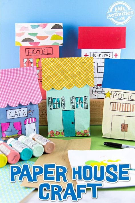 Paper House Craft: Make a Pretend City with Paper Bags | Kids Activities Blog Paper Bag Buildings, Paper Bag Houses Preschool, Paper Bag Community, If I Built A House Activities For Kids, Community Crafts For Kids, Build A House Crafts For Kids, City Crafts For Kids, Building Crafts For Preschool, Paper Bag House