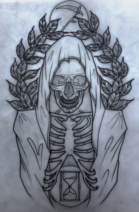 Tattoo Lower Back, Reaper Drawing, 천사와 악마, Totem Tattoo, Grim Reaper Tattoo, Reaper Tattoo, Kunst Tattoos, Skulls Drawing, Skull Tattoo Design