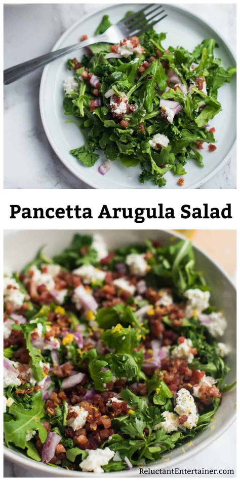 Pancetta Arugula Salad Recipe #pancettasalad #pancettaarugulasalad #arugulasalad Salad With Pancetta, Pancetta Salad Recipes, Elegant Salad Recipes, Arugala Salad Recipes, Pancetta Vinaigrette, Pancetta Salad, Pap Recipe, Pancetta Recipes, Arugula Recipes