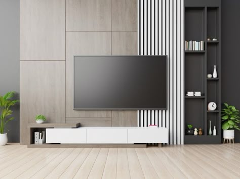 Tv On Wall, Tv Kastenwanden, Modern Tv Room, Tv Fal, Modern Tv Unit Designs, Modern Tv Wall Units, Living Room Wall Units, Tv Unit Interior Design, Tv Cabinet Design