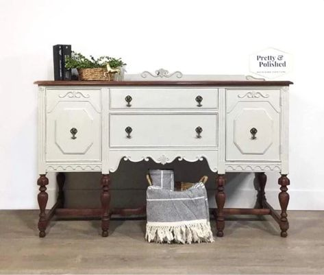 Refurbished Buffet, Vintage Buffet Makeover, Sideboard Entryway, Jacobean Buffet, Buffet Makeover, Farmhouse Cabinets, Vintage Buffet, Shelf Furniture, Refinishing Cabinets