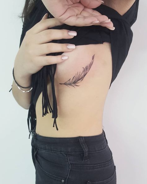 Feather Tattoos On Side Ribs, Feather Tattoos Underboob, Feather Underboob Tattoo, Tattoo Sternum, Underboob Tattoos, Tattoos On Side Ribs, Coordinates Tattoo, Lotus Tattoo Design, Underboob Tattoo