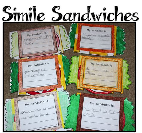 Simile Sandwiches Simile written on each ingredient  Thomas' Teachable Moments 2nd Grade Simile Metaphor Project, Teaching Similes, Similes Activities, Similes And Metaphors Activities, Similes List, Simile Lesson, Simile Activities, Metaphor Activities, Simile Worksheet