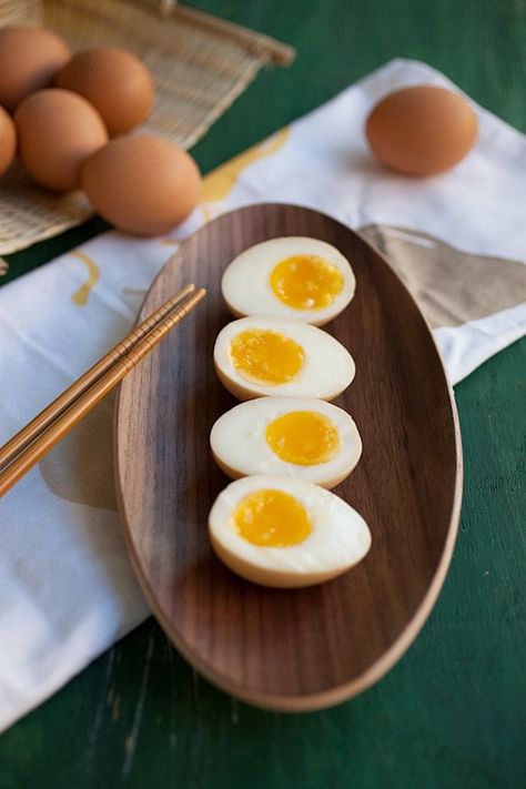 Ramen Egg (The Easiest Recipe!) - Rasa Malaysia Ajitsuke Tamago, Ramen Egg Recipe, Ramen Eggs, Ramen Egg, How To Make Ramen, Runny Eggs, Mapo Tofu, Rasa Malaysia, Japanese Ramen