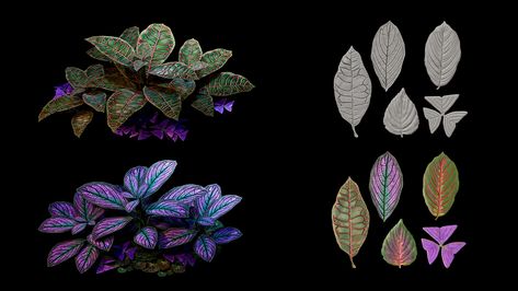 ArtStation - Organic Leafs Game Environment, 3d Texture, Environment Design, Personal Project, Plant Design, Felt Flowers, Zbrush, 3d Art, Flower Designs