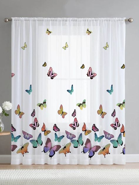 Bedroom Butterfly, Butterfly Curtains, Butterfly Room Decor, Girly Print, Butterfly Room, Cushion Embroidery, Curtains For Bedroom, Printed Curtains, Sheer Curtain