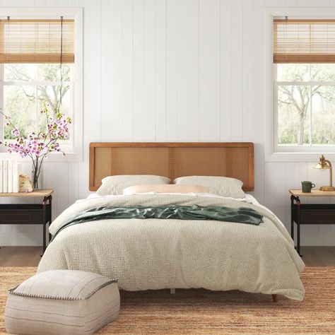 Sand & Stable Hall Bed & Reviews | Wayfair Platform Bed Wood, Low Profile Platform Bed, Bed Wood, Caned Headboard, Wayfair Furniture, Panel Headboard, Color Blush, Wood Beds, Grey Bedding