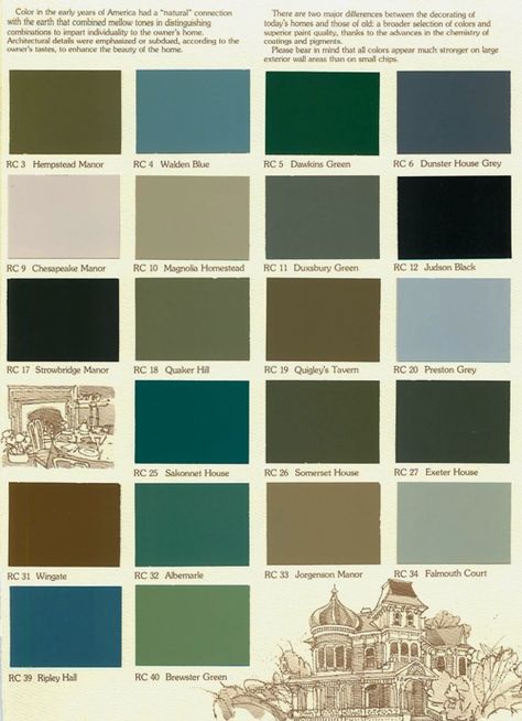 Historic Exterior House Colors | color concert color choices no color desired from this chart 5 17p ... Colonial Exterior Makeover, Colonial Restoration, Historic Paint Colours, Victorian House Colors, Victorian Colors, Victorian Exterior, Folk Victorian, Colonial Exterior, Green Paint Colors