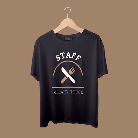 Simple Hand-drawn Steaky House Restaurant Staff T-shirt Staff Tshirt Design, Restaurant Brand Design, Restaurant Staff, Menu Maker, T Shirt Template, Presentation Maker, Creative T Shirt Design, Restaurant Logo, Restaurant Logo Design