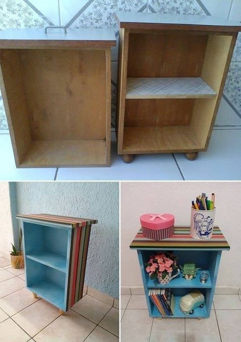 Drawer turned to side table Diy Bookshelf Ideas, Drawer Art, Drawers Repurposed, Old Drawers, Refurbished Furniture, Flipping Furniture, Redo Furniture, Repurposed Furniture, Upcycled Furniture