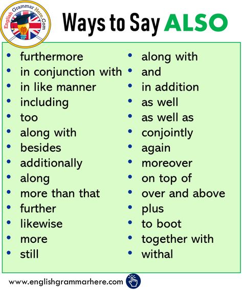 Ways to Say ALSO, Synonym Words With ALSO - English Grammar Here Essay Writing Skills, Descriptive Words, Good Vocabulary Words, Good Vocabulary, English Writing Skills, Words To Use, Learn English Vocabulary, English Vocabulary Words Learning, Book Writing Tips