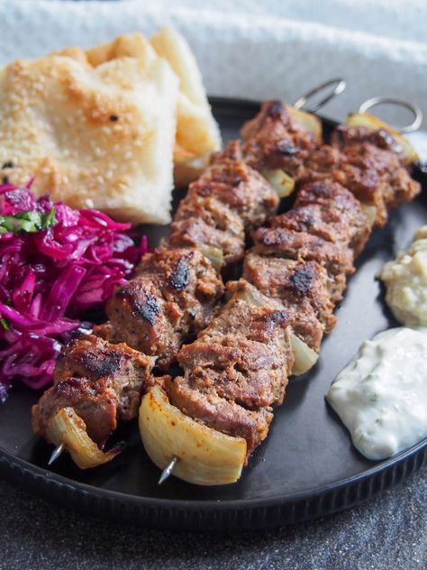 This lamb shish kebab is easy to prepare, deliciously tender from the yogurt marinade with a tasty, light spicing. Pair with various sides for a tasty meal. Lamb Kebab Marinade, Kebab Marinade, Lamb Kebab, Shish Kabob, Yogurt Marinade, Lamb Kebabs, Bbq Recipes Grill, Grilled Recipes, Kebab Recipe