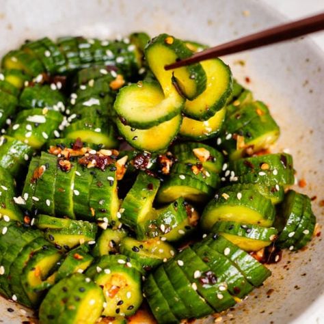 Chinese Spicy Cucumber Salad {6 Ingredients} | Shuangy's Kitchensink Keto Korean, Korean Cucumber Salad, Korean Cucumber, Spicy Cucumber Salad, Spicy Cucumber, Make Ahead Salads, Nom Nom Paleo, Spicy Korean, Cucumber Recipes Salad