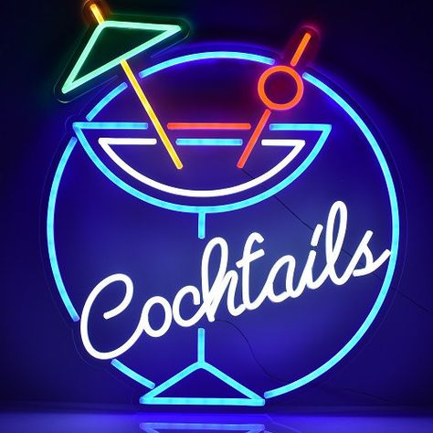 Party Neon Sign, Neon Bar Signs, Bar In Casa, Party Neon, Neon Signs Home, Cocktails Bar, Glass Bar, Led Neon Lighting, Neon Light Signs