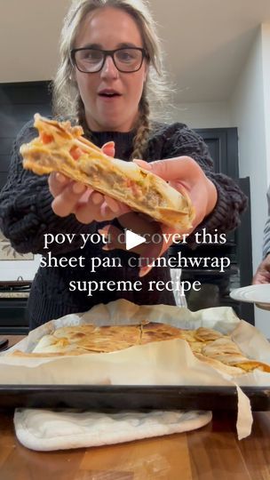 8.1M views · 581K reactions | Bookmark this Sheet Pan Crunchwrap Superreme Recipe for later 🌮 and be sure to follow @myfamilydinnercom for more easy recipe ideas!

Even thinking about this recipe makes my mouth water! 🎉 🙌

Today I’m sharing the full sheet pan Crunchwrap supreme recipe with you 👇

Ingredients:

12 large tortillas 
15 oz jar queso 
2 lbs ground beef 
2 packets taco seasoning 
10-12 Ole Corn Tostadas 
1 cup sour cream 
1-2 cups shredded iceburg lettuce 
2 roma tomatoes diced 
2 cups shredded cheddar cheese 
1-2 tbsp olive oil 

 Cooking Directions: 

Step 1: Preheat oven to 425. Place parchment paper on large baking sheet with lip. 

Step 2: In a skillet, cook the ground beef, adding in taco seasoning packets according to instructions. Set the beef aside to cool. 

Step 3 Crunch Wrap Supreme Recipe Sheetpan, Sheet Pan Crunch Wrap Supreme, Sheet Pan Crunch Wrap, Corn Tostadas, Crunchwrap Supreme Recipe, Casserole Mexican, Easy Recipe Ideas, Crunchwrap Supreme, Crunch Wrap