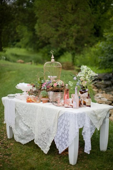 images of old, vintage, antiques used in christmas decorating | These vintage inspired table numbers from Project Wedding add some ... Vintage Wedding Cake Table, White Tablecloths, Vintage Garden Parties, Vintage Garden Wedding, Candy Tables, Party Styling, Yard Wedding, Rustic Wedding Decorations, Wedding Cake Table