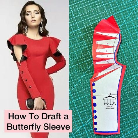 Fashion Courses & Education on Instagram: "Butterfly Sleeve is so Beautiful 😍 🦋  This sleeve can be styled in different ways, just keep your creative mind open.  This sleeve is for intermediate and advanced fashion designers. You should be able to draft and sew with little or no supervision.  You should be able to draft a basic sleeve.  Photo was gotten from Pinterest 📌  Illustrated by #precioustonna  Feel Free to ask Questions  Follow, like and share  Tag your sew friends in the comment section" Butterfly Sleeves Pattern, Materials Gown Style, Advanced Fashion, Dress Sewing Tutorials, Blouse Casual Fashion, Fashion Courses, Princess Sleeves, Gown Style, Butterfly Sleeve