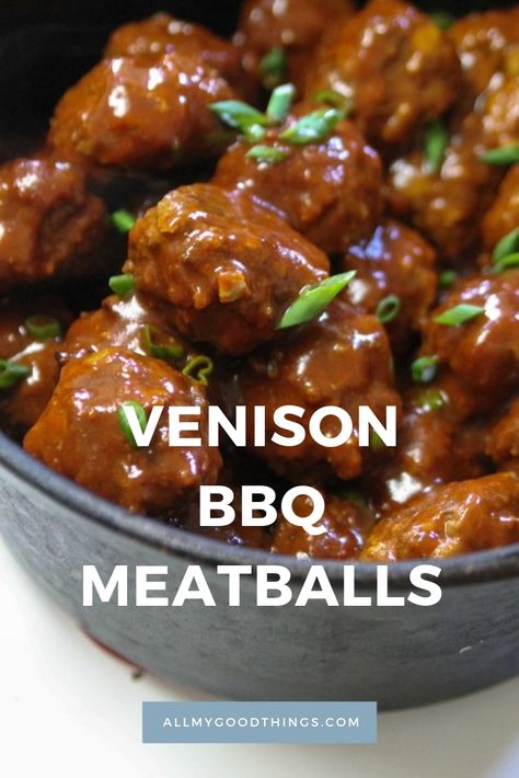 Easy appetizer for any party or dinner. Use up the ground venison in your freezer and make these Venison BBQ meatballs in the slow cooker, crockpot or on the stove.  I love serving them at tailgating parties.  #venison #groundvenison #bbq Venison Meatball Recipes, Appetizers Meat, Ground Venison Recipes, Venison Meatballs, Keto Meat, Deer Recipes, Crockpot Appetizers, Bbq Meatballs, Ground Venison