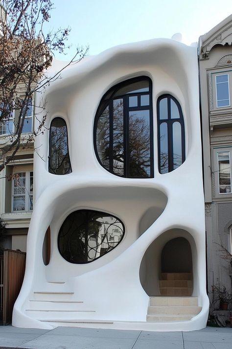 Weird Architecture Unusual Homes, Infill House, Corner Balcony, Spite House, The Godfather Wallpaper, Balcony Designs, Extraordinary Homes, Earthship Home, House Facade