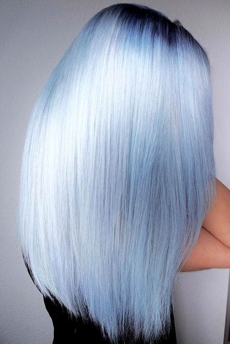 Lilac Shag Hair, Ice Blue Balayage, Pretty Hair Color Ideas For Blondes, Cool Hair Colour Ideas, Icy Silver Blue Hair, Grey And Blue Hair, Blonde With Blue Highlights, Gray Blue Hair, Women With White Hair