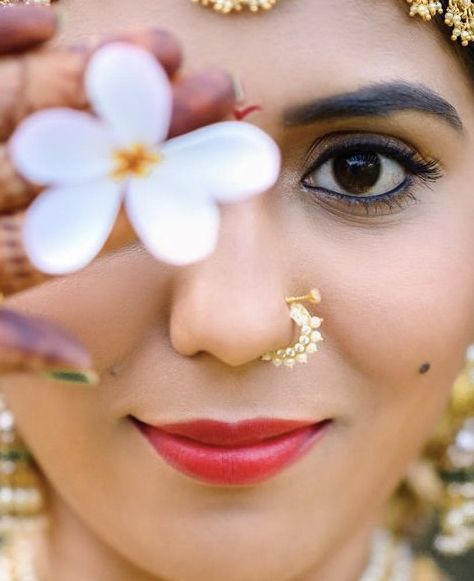 Gold Nose Rings Bridal, Gold Nose Ring Indian Brides, Nose Ring South Indian, Bridal Nath Designs, Nose Ring For Bride India, South Indian Bride Nose Ring, Indian Bride Nose Ring, Telugu Bride Nose Ring, Nose Ring Stud Gold