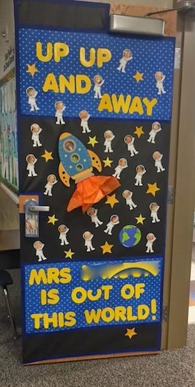 Space Theme Hallway, Space Door Decorations Classroom, Teacher Appreciation Decorations, Space Window, Space Theme Classroom, Space Theme Preschool, Teacher Appreciation Doors, Space Classroom, School Door Decorations