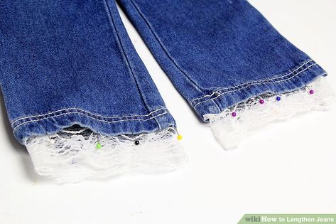 4 Ways to Lengthen Jeans - wikiHow Lengthen Pants Diy, How To Lengthen Pants, Lengthen Jeans Diy Ideas, How To Extend Jeans Length, How To Add Length To Jeans, Extend Jeans Length, Adding Length To Jeans, How To Alter Jeans Length, Add Length To Jeans