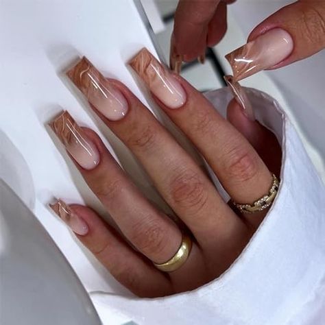 Brown Ombre French Nails, Nagel Tips, Ombre Acrylic Nails, Nail Supplies, Popular Nails, Nail Length, Brown Nails, Marble Nails, Nailed It