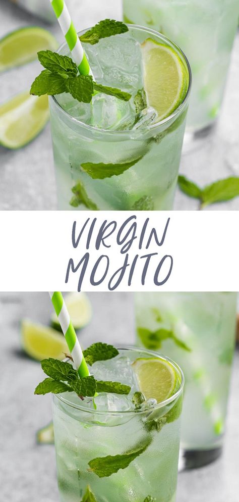 A virgin mojito makes a fantastic non-alcoholic mocktail that's full of fresh mint, lime juice, perfectly sweetened, and finished with fizzy club soda. Perfect when pregnant or for any time you don't want or need alcohol in your beverage. We can't get enough of these virgin mojitos! Non Alcoholic Mojito, 40 Aprons, Mojito Drink, Virgin Drinks, Easy Mocktail Recipes, Yummy Cocktails, Mint Drink, Mocktail Drinks, Mojito Mocktail