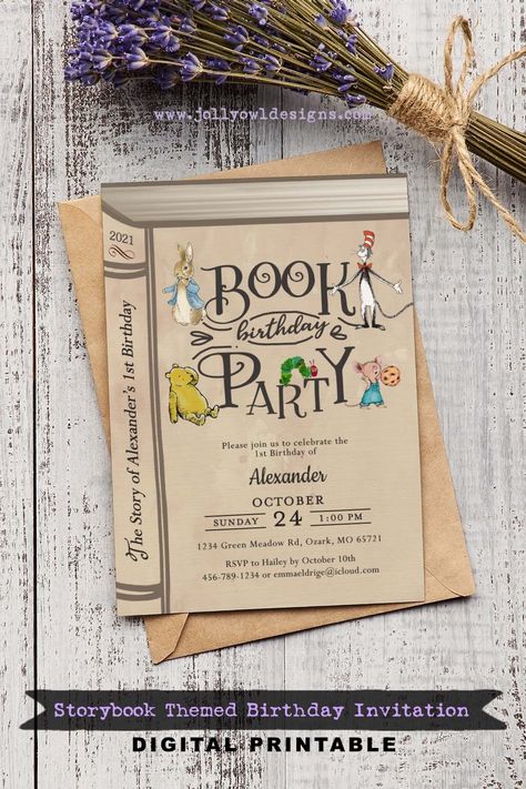 Book Birthday Party, Book Themed Birthday Party, Book Birthday Parties, Book Themed Party, Book Birthday, Twin First Birthday, 1st Birthday Themes, Birthday Book, Book Party