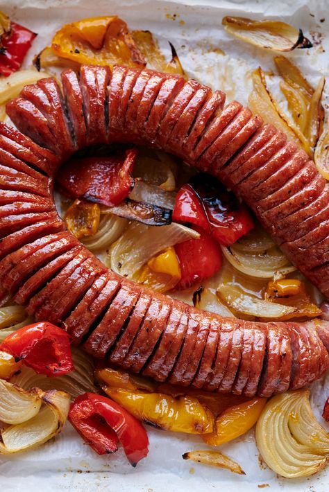 Hasselback Kielbasa Recipe - NYT Cooking Hasselback Smoked Sausage, Kielbasa Recipes Oven, Kielbasa In Oven, Hasselback Sausage, Hasselback Kielbasa, Nytimes Cooking, Kielbasa Recipe, Classic Hot Chocolate, Rotisserie Chicken Salad