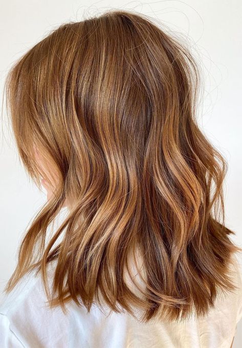 32 Beautiful Golden Brown Hair Color Ideas : Balayage Beauty Medium Length Brown Sugar Brown Hair, Light Golden Brunette Hair, Call Brunette Hair Color, Brown Hair With Auburn And Blonde, Soft Auburn Balayage, Low Lights For Reddish Brown Hair, Golden Copper Balayage Brunettes, Partial Honey Highlights, Golden Babylights Brunette