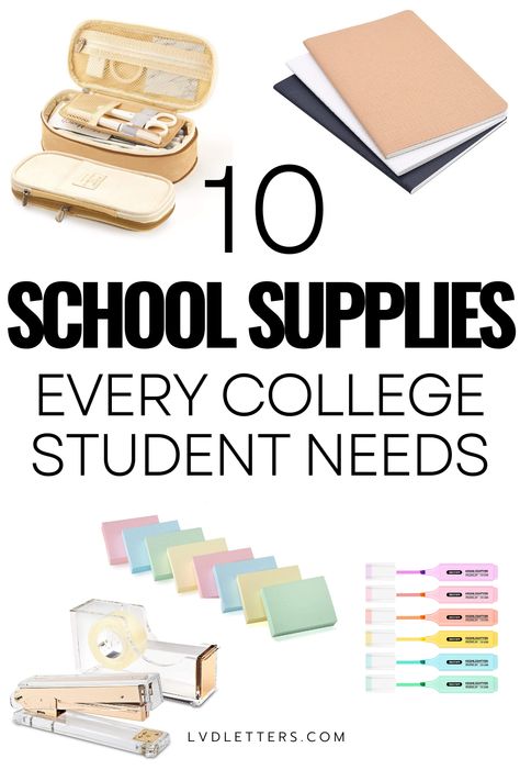 10 school supplies every college student needs University Stationary List, Stationary Items List, Aesthetic Stationary Supplies, College Essentials Supplies, Budget Dorm Room, University Supplies, College Packing Checklist, Study Tips Time Management, Good Grades In College