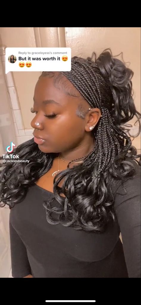 Box Braids Hairstyles French Curls, French Curl Braids Hairstyles Short, Braids With French Curls Short, Prom Hairstyles With Box Braids, Black French Curls Braids Short, 16 Inch French Curl Braids, French Curls Box Braids Medium, Prom Hairstyles For Braids, French Curls Braids Parting